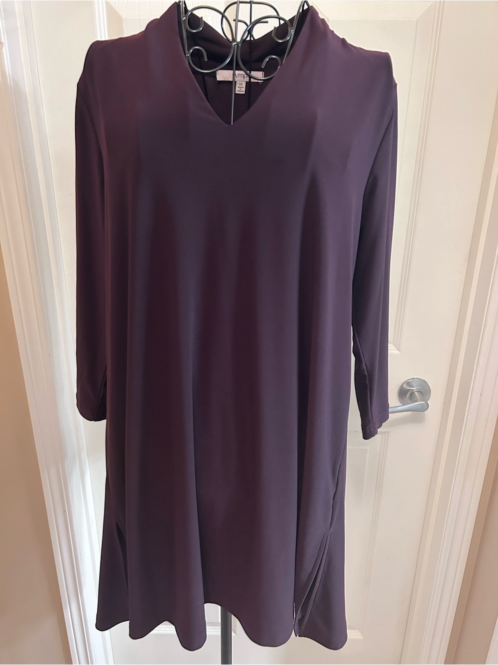 Sympli V-Neck Long Sleeve long tunic top in Deep Plum